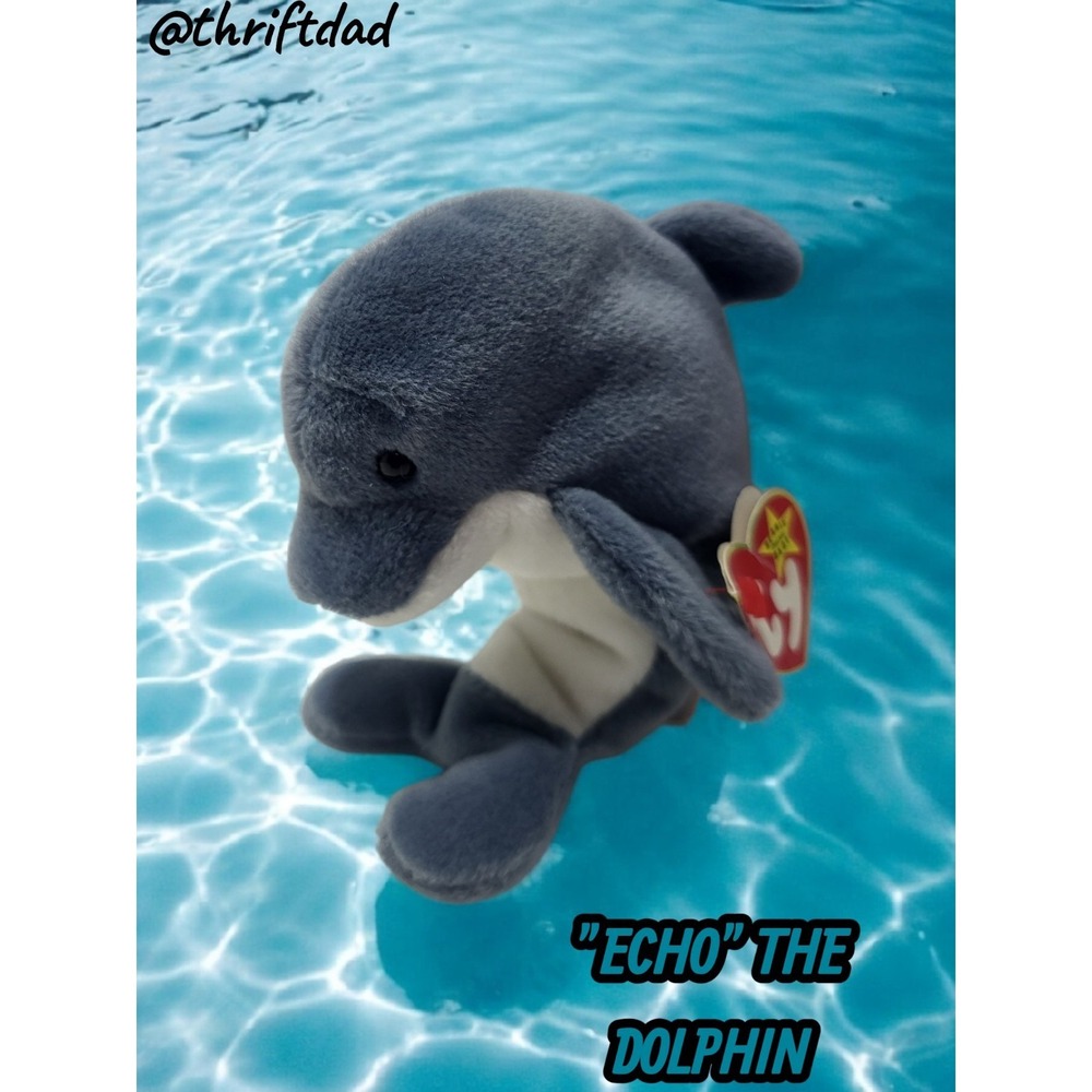 Ty Beanie Baby Echo the Dolphin Grey White Plush 6.5 inch Stuffed Animal 4180